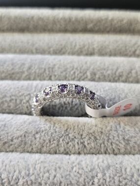 New Size 10 Sterling Silver 925 Amethyst All Around Bomb Party Ring